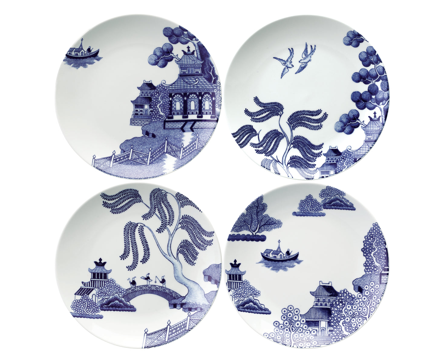WILLOW LOVE STORY Set of 4 x 21cm Assorted Salad Plates (Blue)
