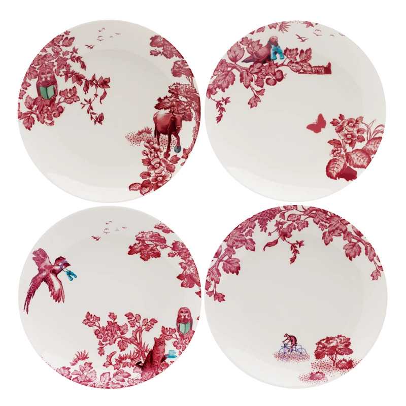 A CURIOUS TOILE Set of 4 x 21cm Assorted Salad Plate (Red)